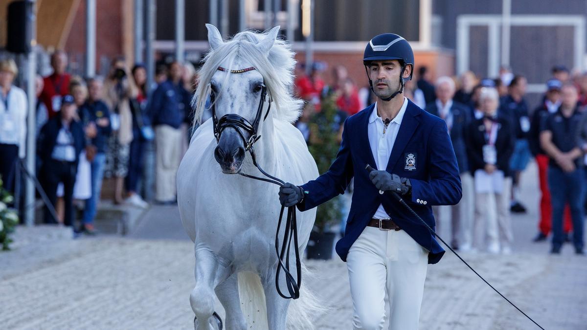 Alejandro Sánchez del Barco, con su caballo 'Quincallo de Indalo', en el Europeo de Alemania.