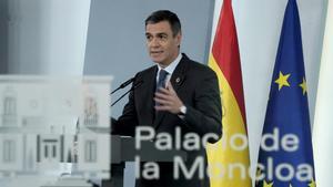 Pedro Sánchez durante su comparecencia en Moncloa.