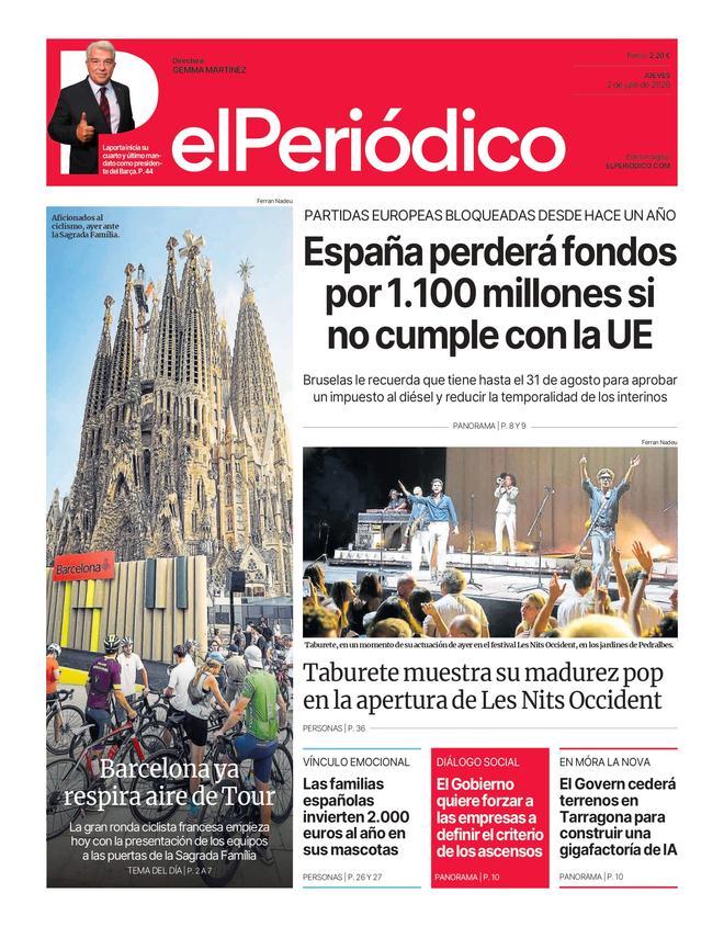 La portada de EL PERIÓDICO del 2 de julio de 2026