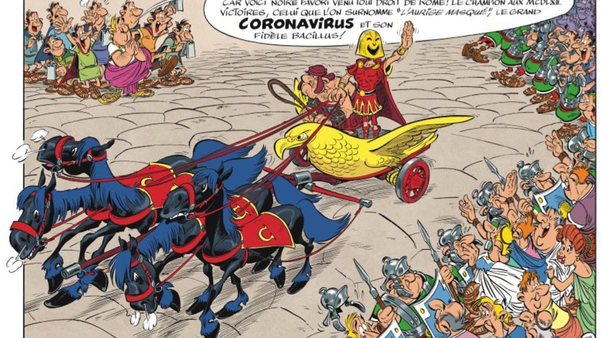 El personaje de Coronavirus, en una viñeta de la edición francesa de 'Astérix en Italia'.