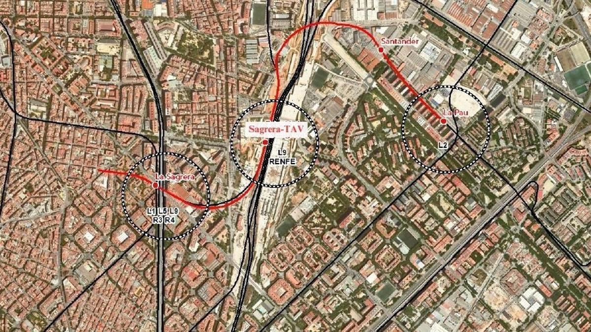 Plano de la prolongación de la L4 del metro de Barcelona