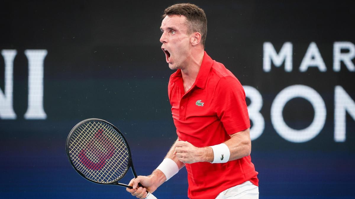 Roberto Bautista, en su primer partido de la ATP Cup 2022.