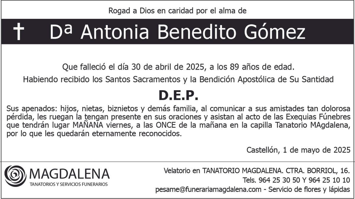 Dª Antonia Benedito Gómez