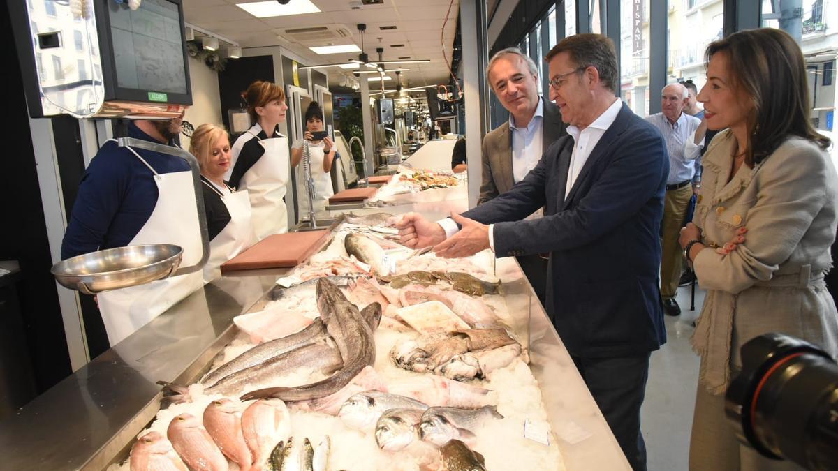 Feijóo, con Azcón y Chueca en el Mercado Central.