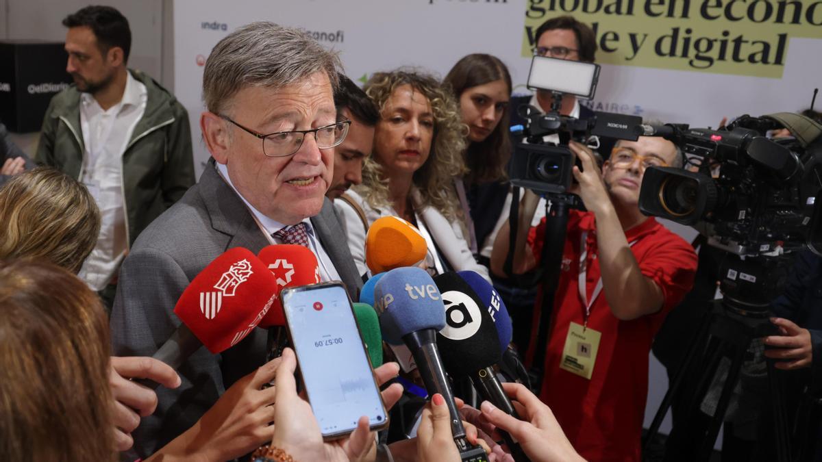 Ximo Puig a la salida de la jornada sobre fondos europeos en Madrid.