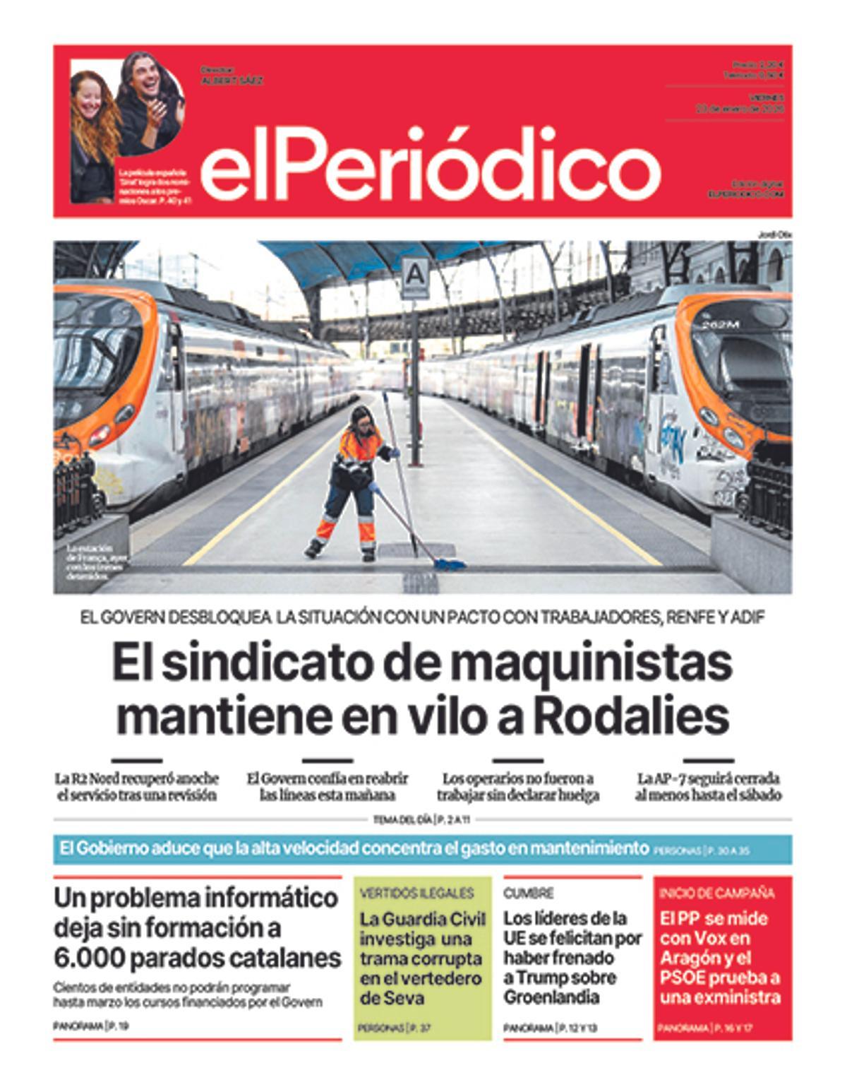 La portada de EL PERIÓDICO del 23 de enero de 2026