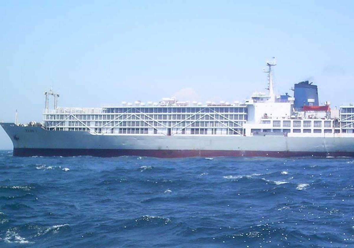 El barco establo 'Zein I', abandonado en aguas cercanas a Canarias.