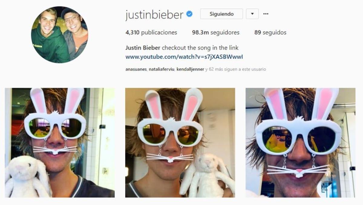 Instagram de Justin Bieber con orejas de conejo