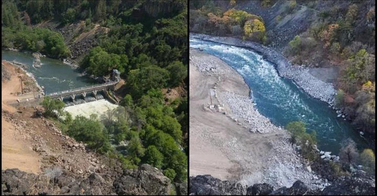 Antes y después de la eliminación de una de las presas