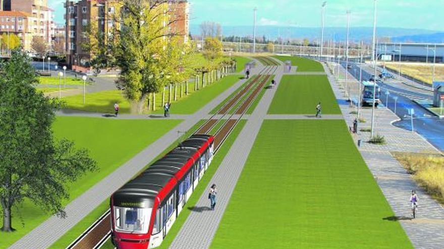 Imagen virtual del futuro tranvía de León.