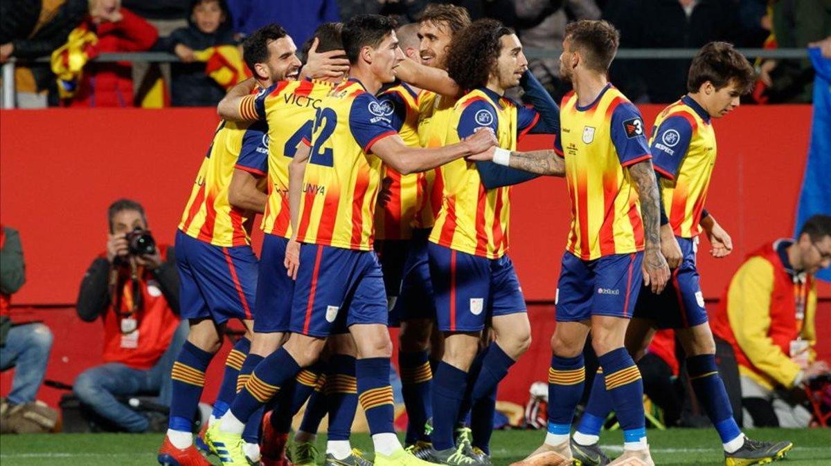 Catalunya celebrando uno de los goles en Montilivi