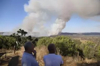 El Infoca lucha por tierra y aire contra un incendio forestal en la base de Cerro Muriano