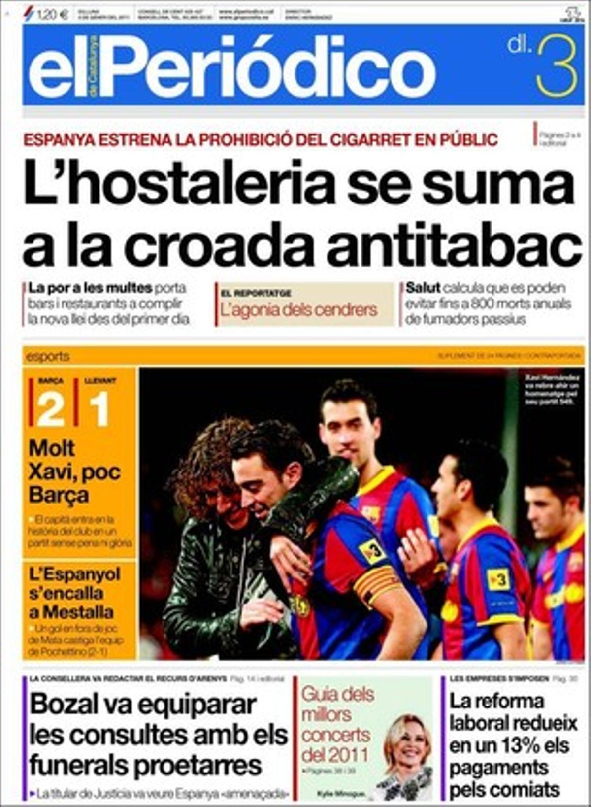 Altres temes destacats d’EL PERIÓDICO són les noves tendències que exhibeixen les cartes als Reis Mags, que el cotxe elèctric no arrenca a Barcelona, el projecte de parc de 4 quilòmetres de l’AVE que acabarà sobre els nous tallers de Renfe a Sant Andreu i les claus de Johan Cruyff.