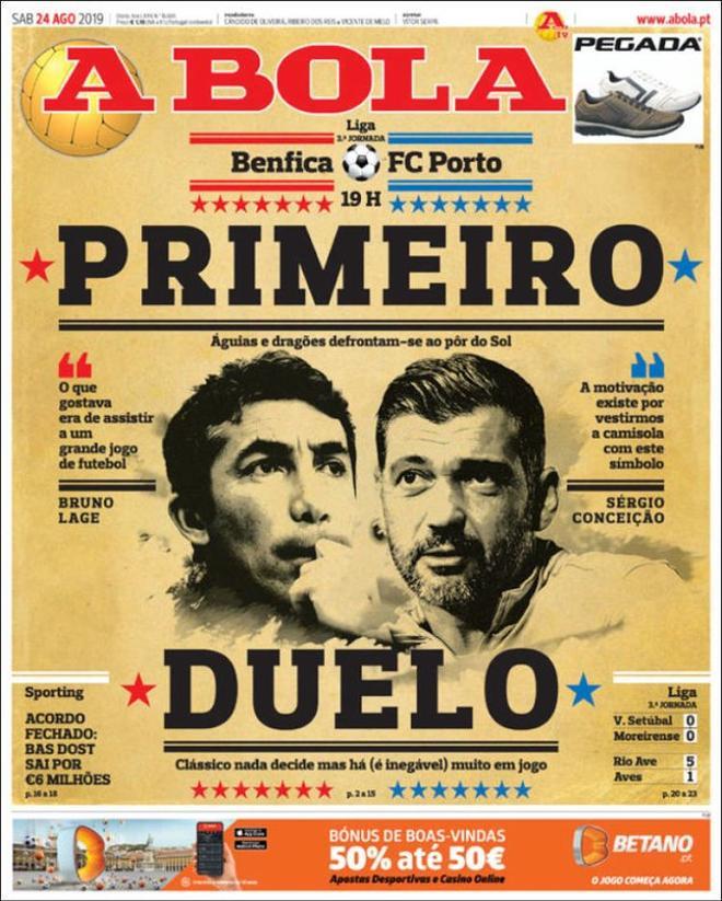 Portada de A Bola, del sábado, 24 de agosto de 2019