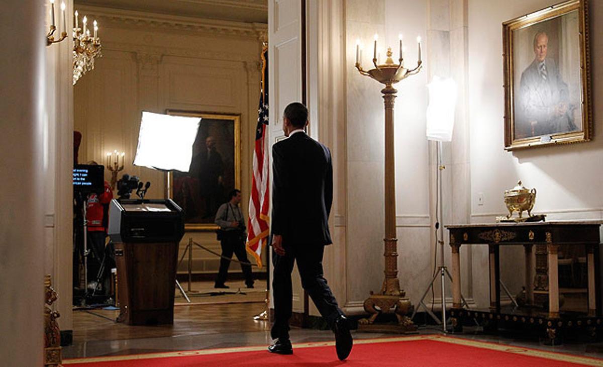 El presidente de EEUU, Barack Obama, instantes antes de anunciar la muerte del líder de Al Qaeda.