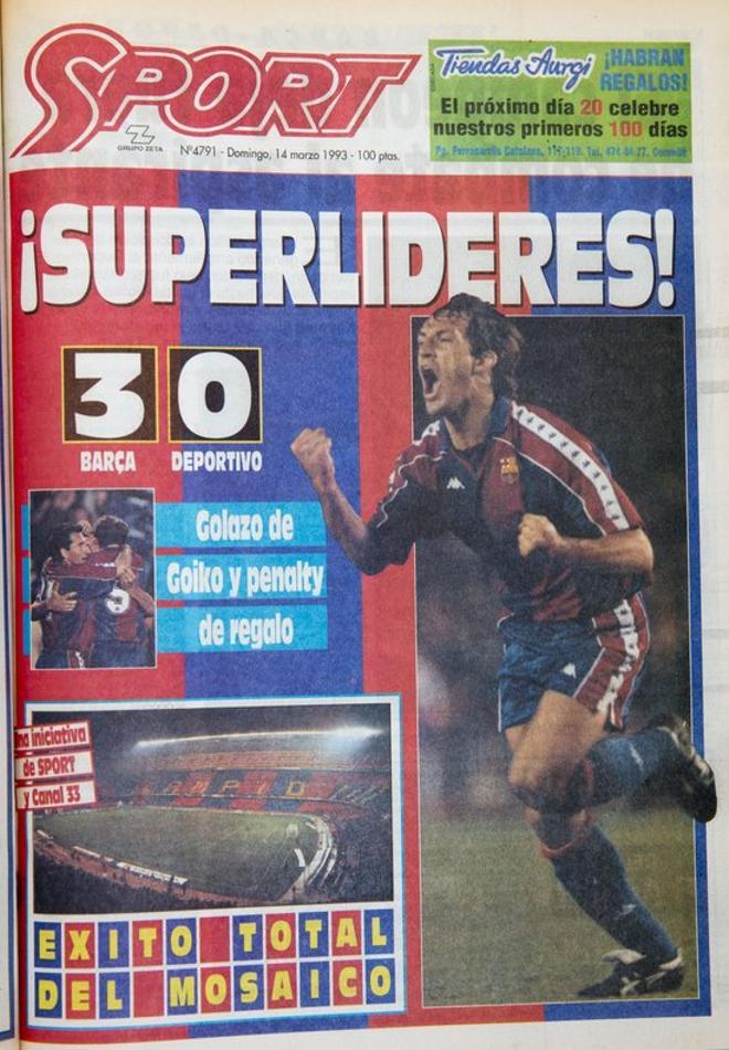 1993 - El Barcelona golea al Deportivo y lidera la Liga con gol de Goiko