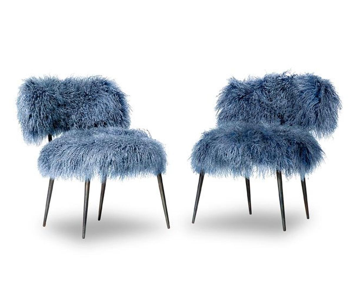 Asiento de pelo 'Nepal' en azul de Paola Navone para Baxter