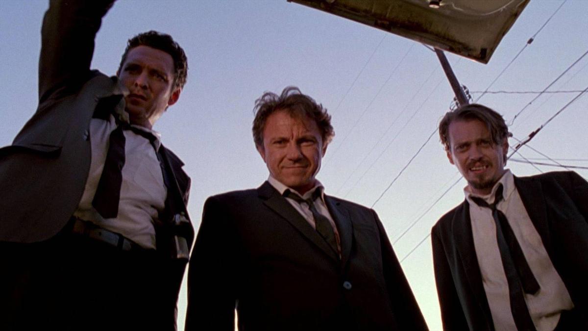 Michael Madsen, Harvey Keitel y Tim Roth, en 'Reservoir dogs'