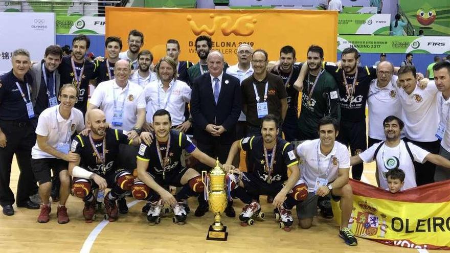 La selección española de hockey sobre patines, campeona de los World Roller Games celebrados el pasado verano en China.