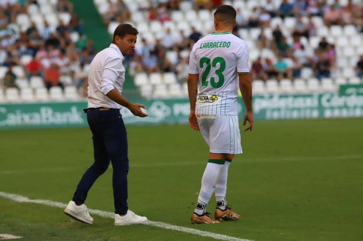 Manuel Mosquera, junto a Carracedo durante el encuentro frente al Dépor.