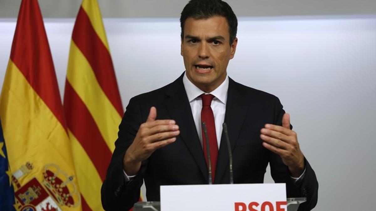 Pedro Sánchez, durante su valoración de las elecciones del 27-S.