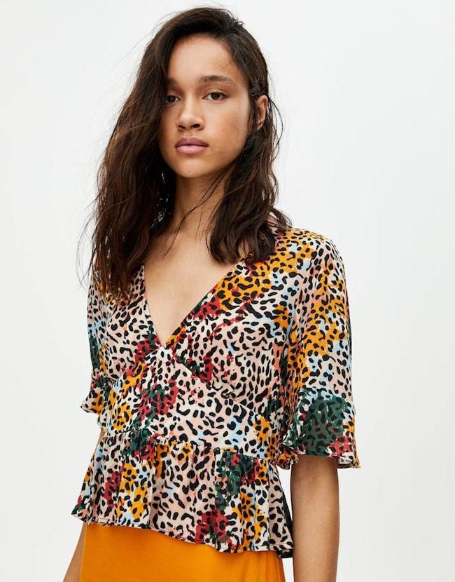 Blusa 'animal print' multicolor, de Pull&Bear
