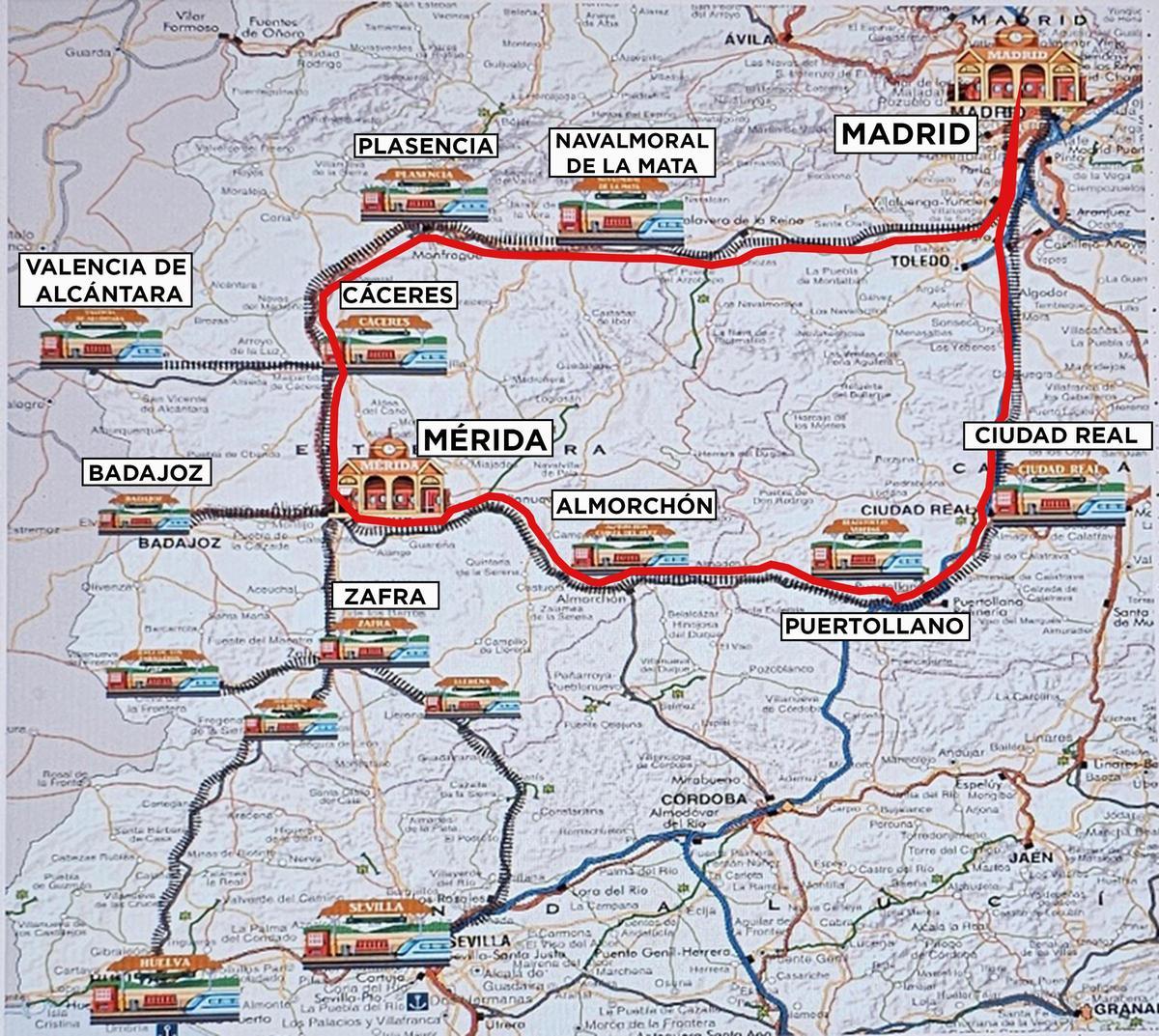 Mapa del servicio circular propuesto y la conexión con otras estaciones.