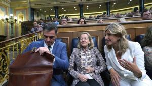 Pedro Sánchez, Nadia Calviño y Yolanda Díaz, este martes en el Congreso de los Diputados.
