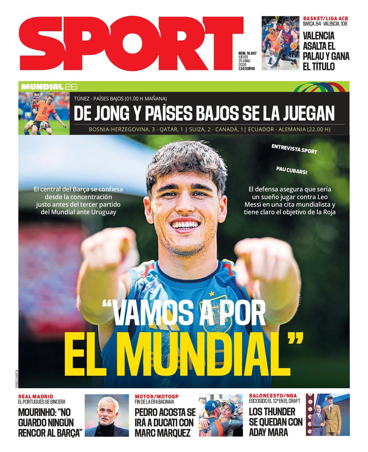 Esta es la portada de SPORT de hoy jueves, 25 de junio de 2026