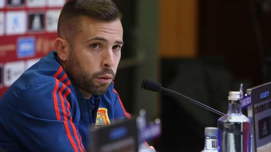 Jordi Alba, durante la rueda de prensa de ayer.