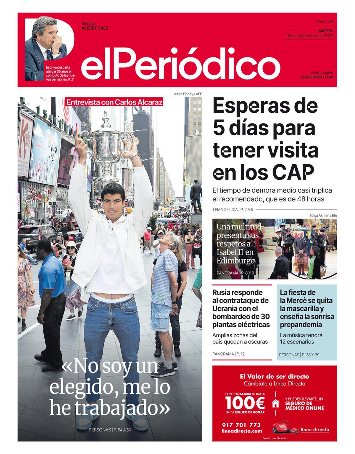 La portada d’EL PERIÓDICO del 13 de setembre del 2022 La portada d’EL PERIÓDICO del 13 de setembre del 2022
