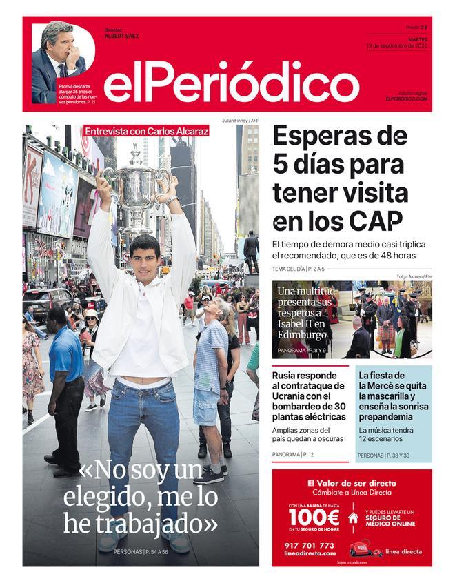 La portada d’EL PERIÓDICO del 13 de setembre del 2022