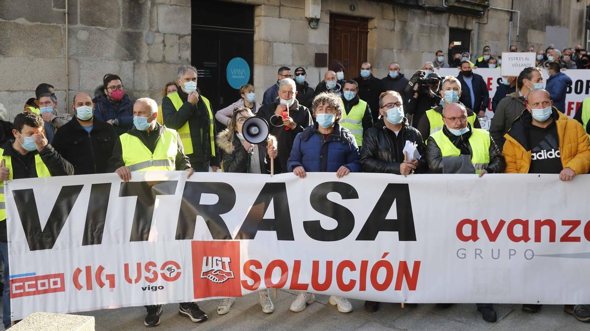 Manifestación de los trabajadores de Vitrasa, esta mañana