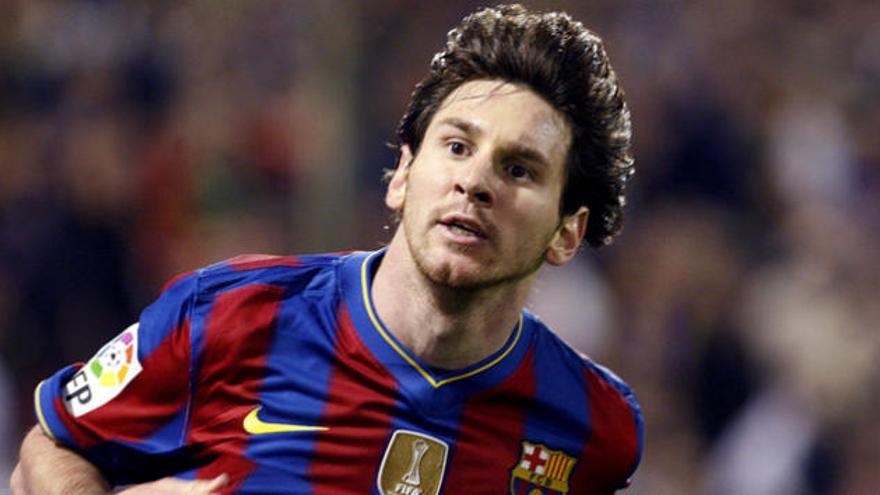 Leo Messi celebra un gol con el Barcelona.