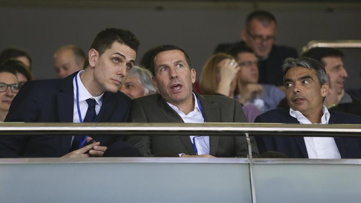 Rodrigo de la Fuente, Nacho Rodríguez y Albert Soler, durante un partido en el Palau esta temporada