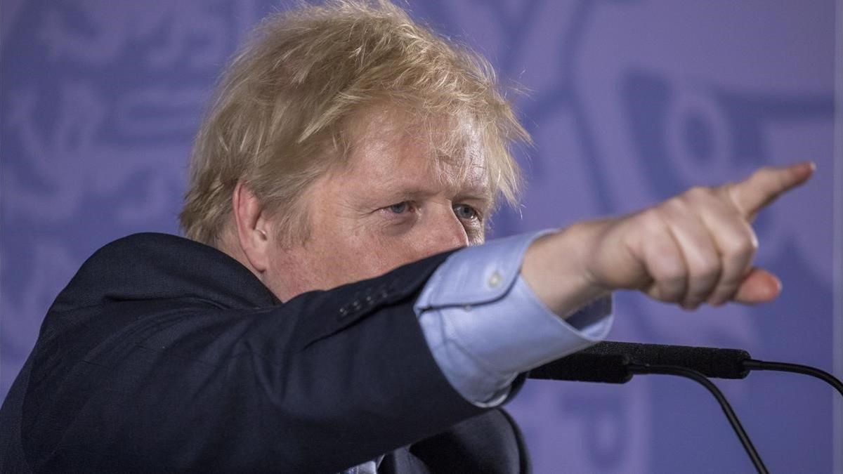 El primer ministro británico, Boris Johnson, durante el discurso que ha pronunciado este lunes.