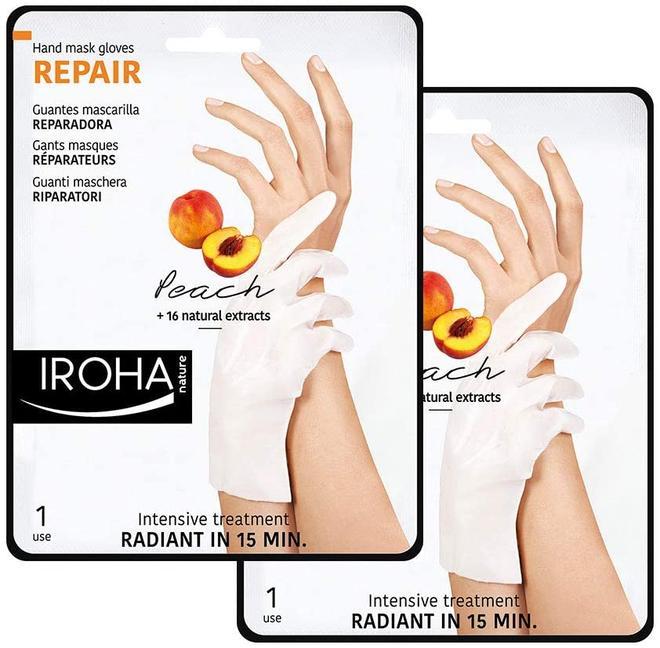 Guantes reparadores para manos con melocotón pomelo y vitamina E de Iroha Nature