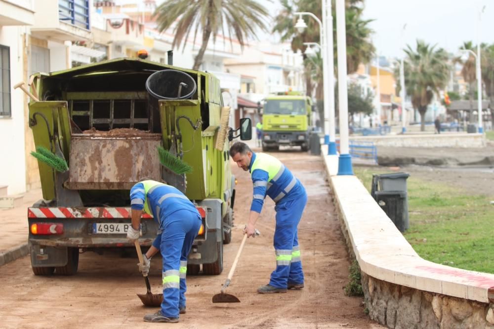 Operarios municipales trabajan limpiando y adecentando las calles y el paseo marítimo de Pedregalejo.