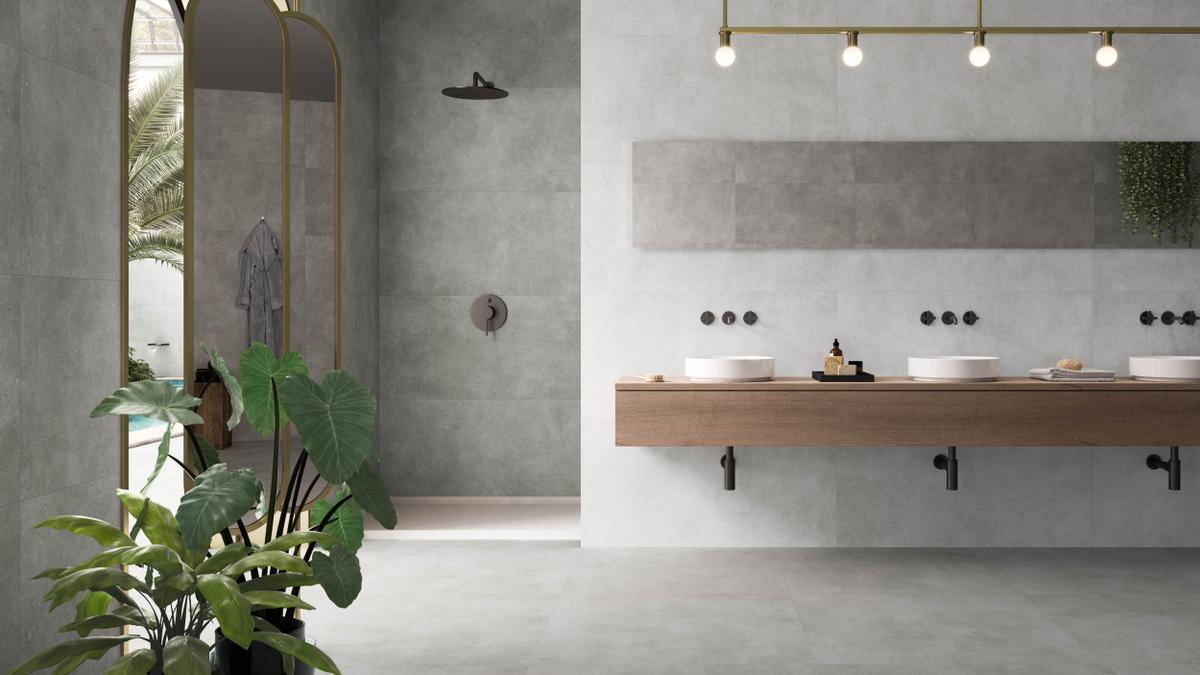 Ambiente de baño creado con la innovadora propuesta cerámica ‘Vita’, de Pamesa.
