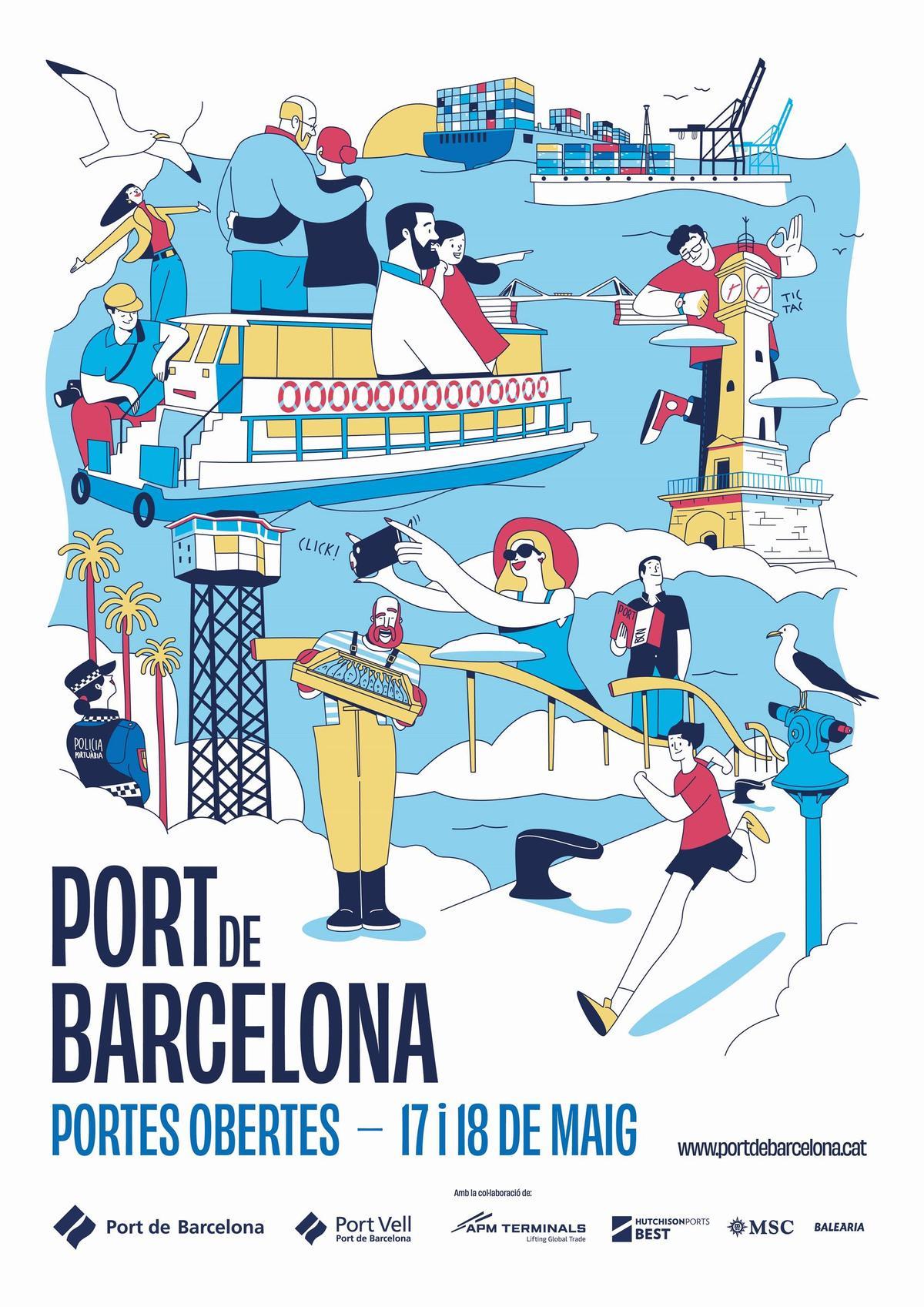 Cartel de presentación de la Jornada de Portes Obertes del Port de Barcelona para los días 17 y 18 de mayo de 2025.