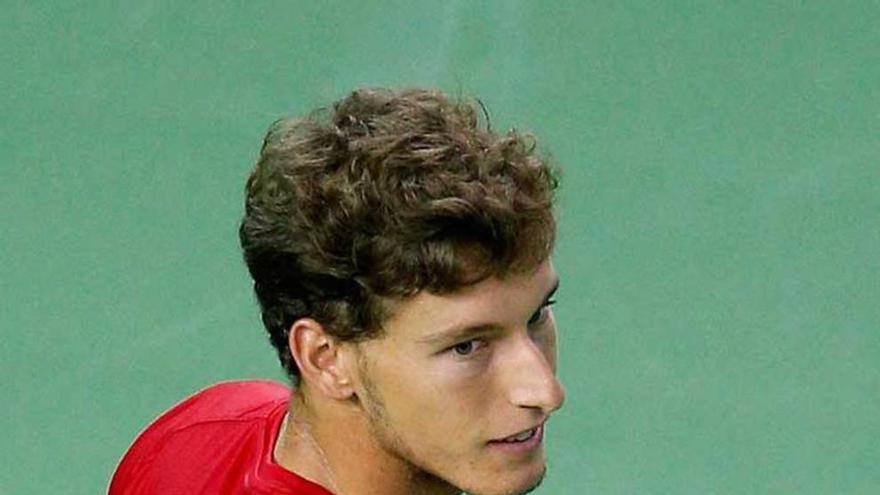 Pablo Carreño, durante su partido en la Davis.