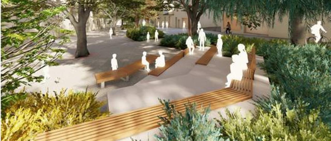 Recreación de algunos de los espacios dedicados a potenciar el esparcimiento contemplados en el proyecto de reurbanización de la calle Sant Antoni.  | LEVANTE-EMV