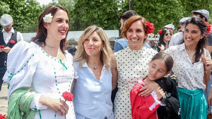 La vicepresidenta segunda del Gobierno, Yolanda Díaz, junto a las dirigentes de Más Madrid, Mónica García y Rita Maestre.