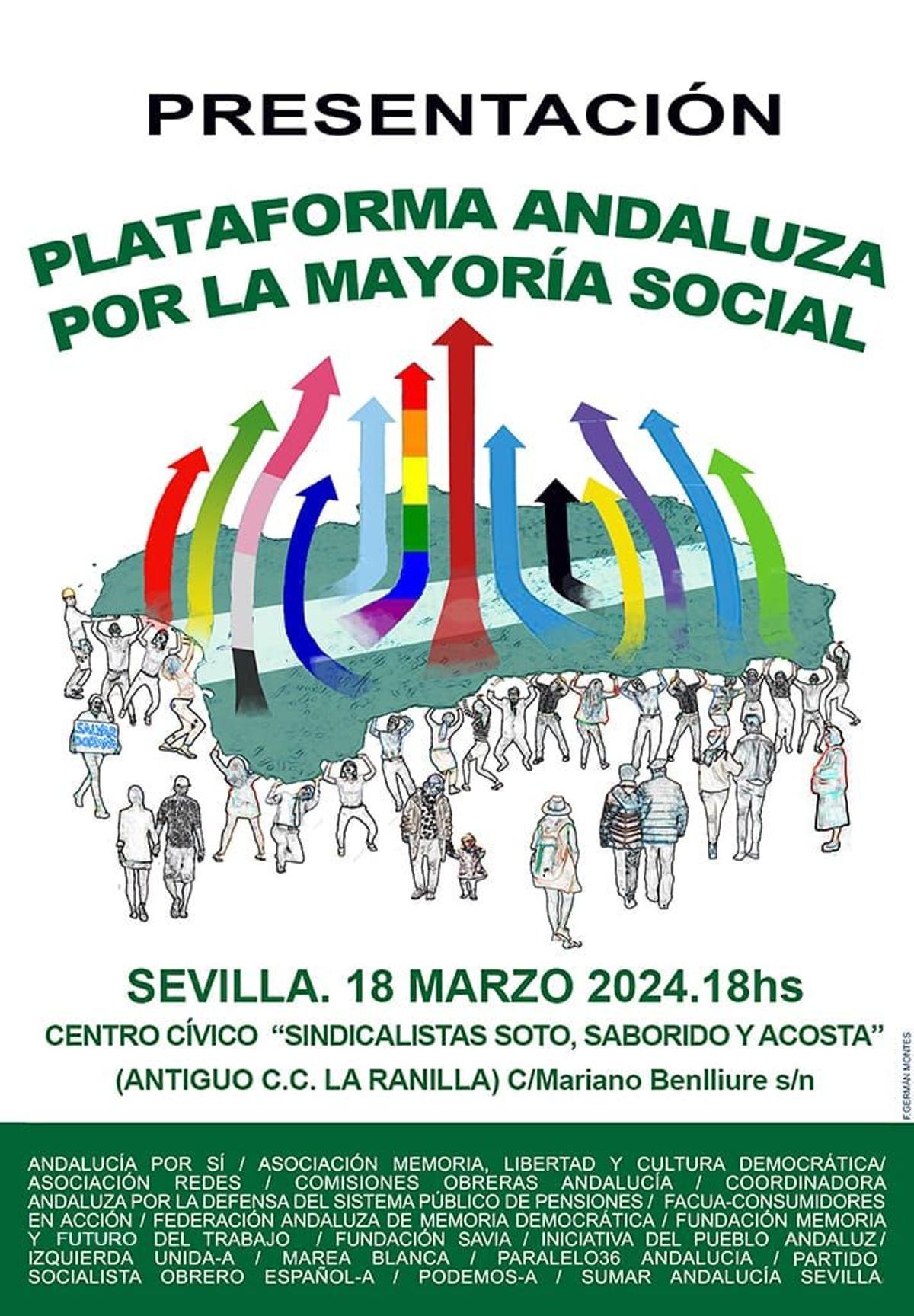 Cartel de la presentación de la nueva plataforma andaluza en defensa de la público en Sevilla.