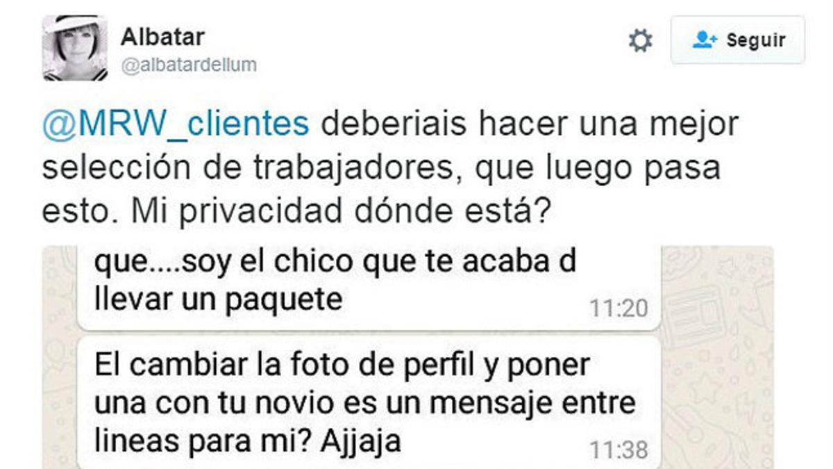 Captura del mensaje de @Albatardellum a MRW en Twitter.