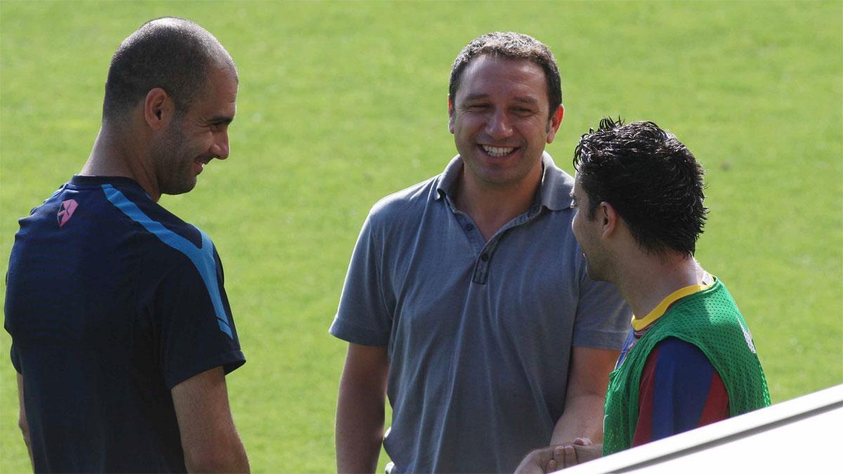Eusebio Sacristán, junto a Pep Guardiola y Xavi Hernández en una foto de archivo