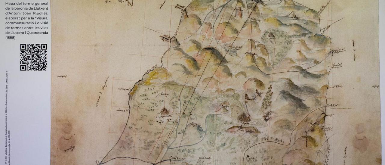 Lámina con el mapa del término de la Baronia de Llutxent para la división de Quatretonda. | LEVANTE-EMV