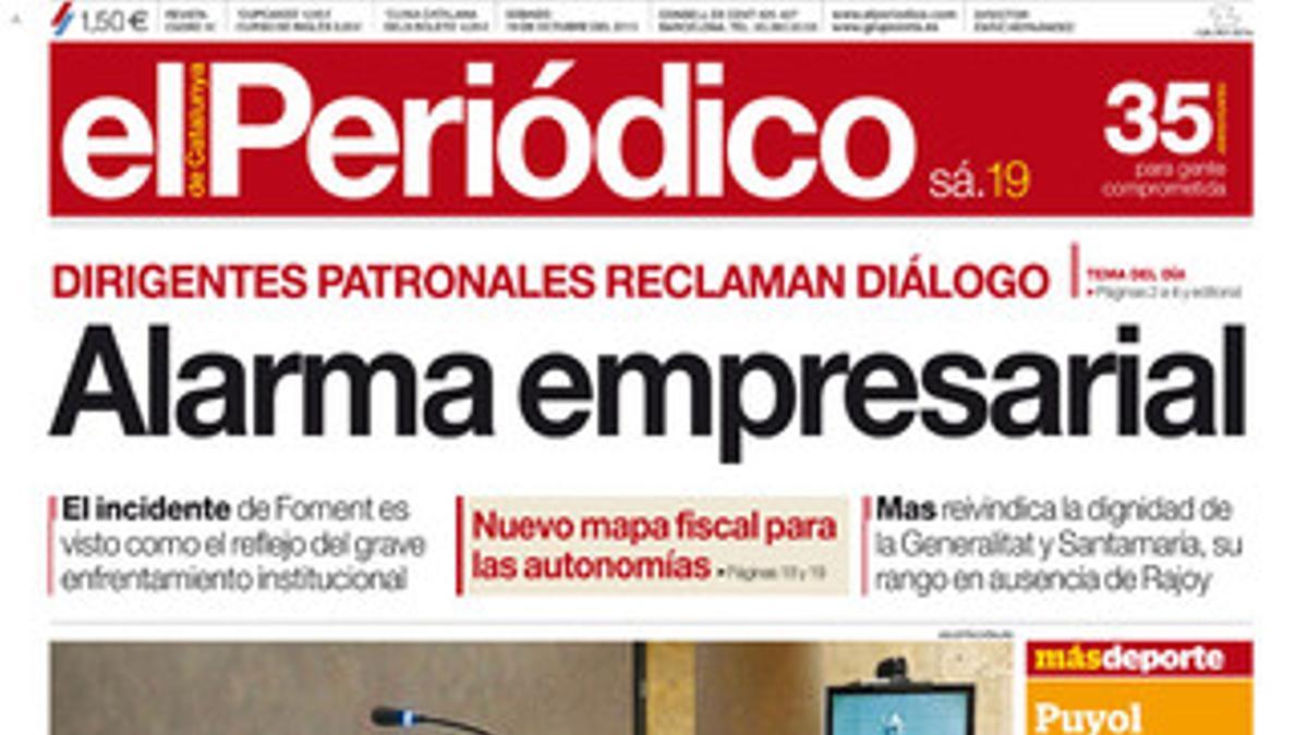 La portada de EL PERIÓDICO (19-10-2013).