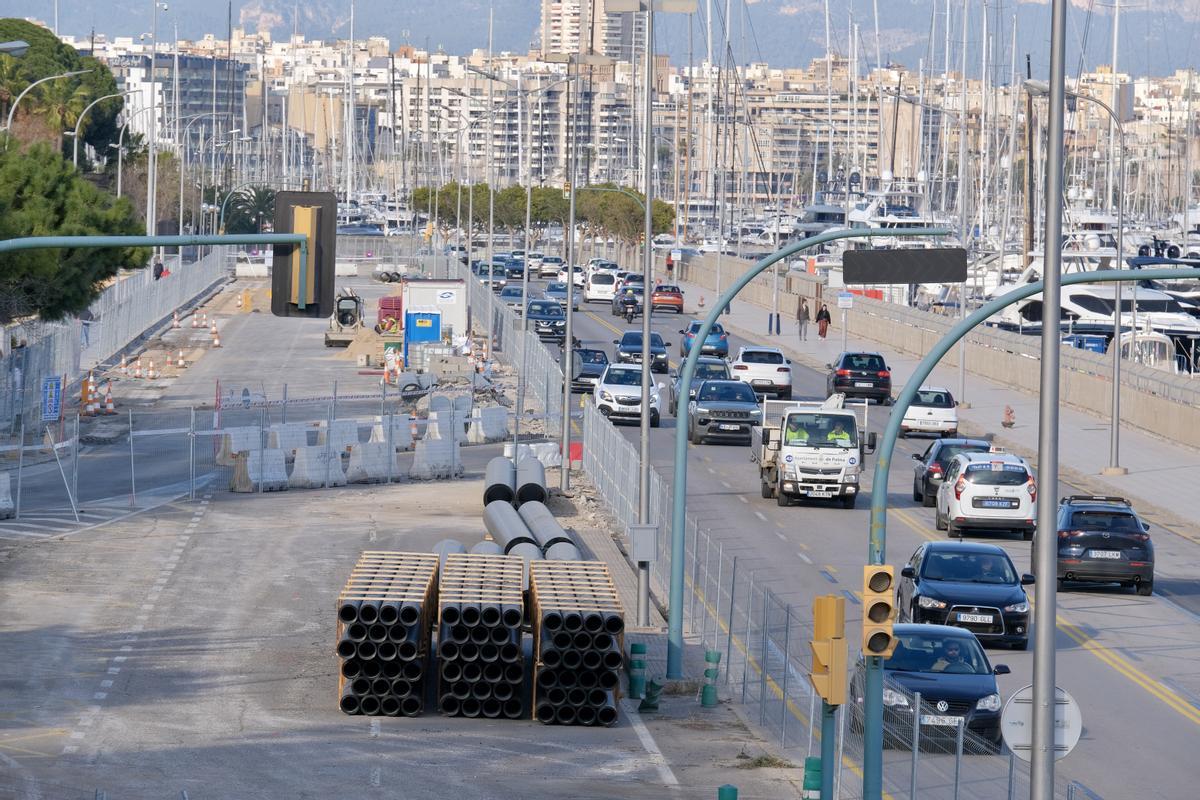 Un aspecto de las obras en el Paseo Marítimo de Palma