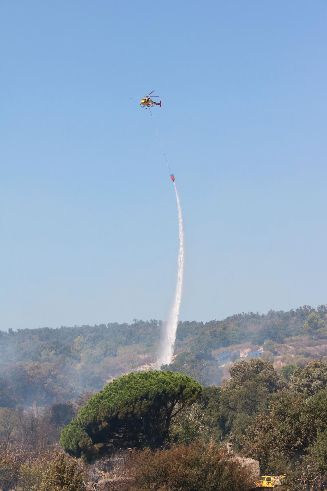 Incendi de vegetació a l'AP-7 a la Jonquera